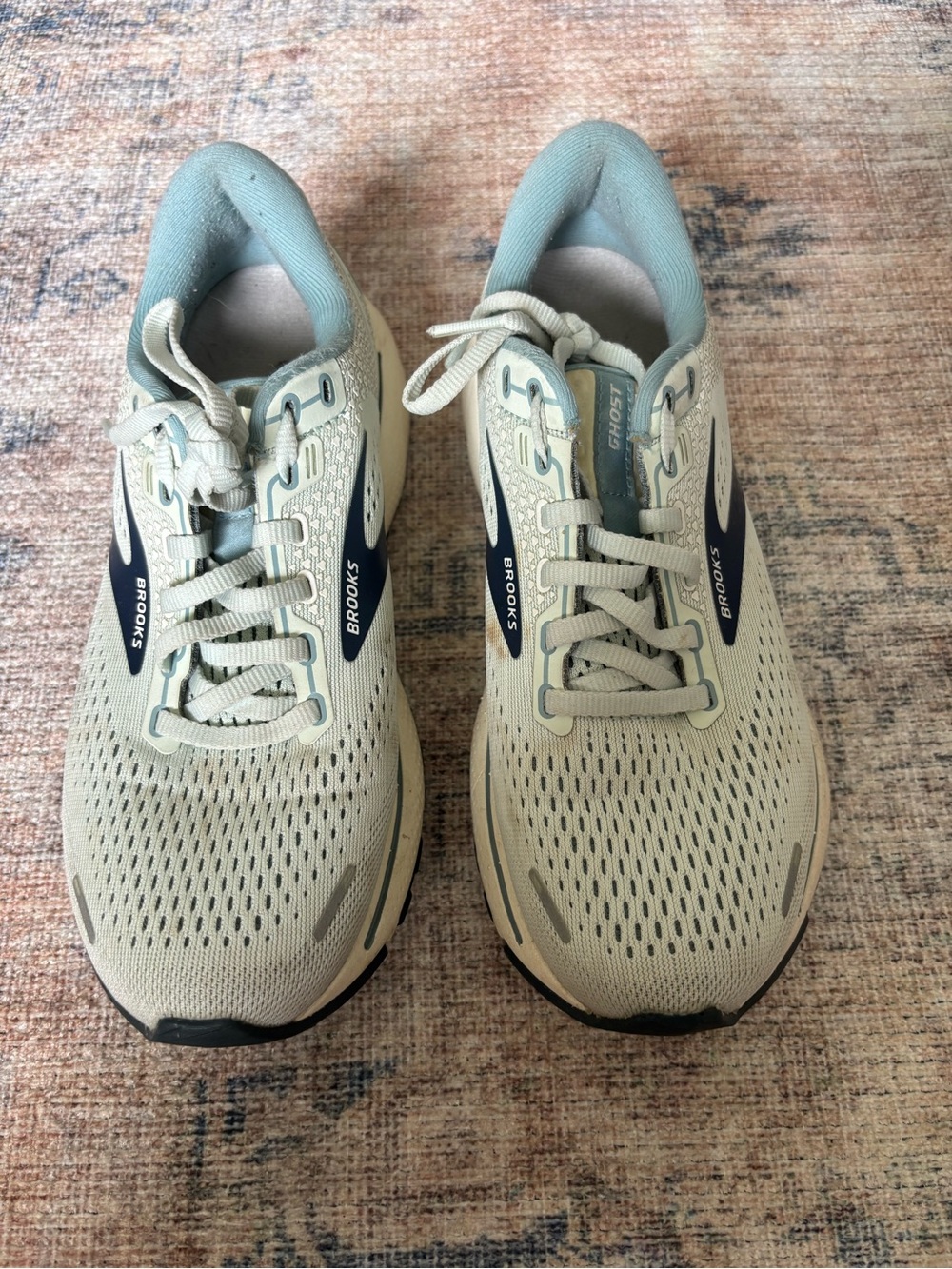 Brooks Ghost Running Shoes - Beige with Teal/Navy Accents - Picture 13 of 14